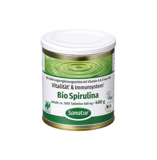 Container of Bio Spirulina with German text on a white background