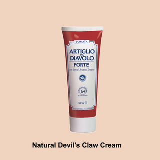 Tube of Artiglio del Diavolo Forte Natural Devil's Claw Cream on a beige background