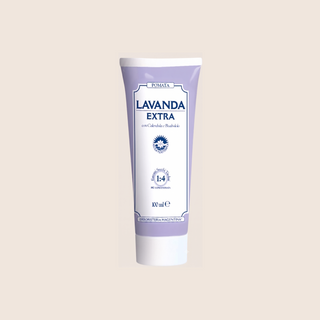 Tube of Lavanda Extra cream on a light gray background
