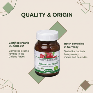 Sanatur Organic Rosehip product with organic quality and origin information