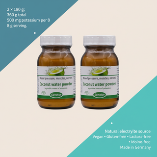Sanatur Coconut Water Powder bundle with concise product facts