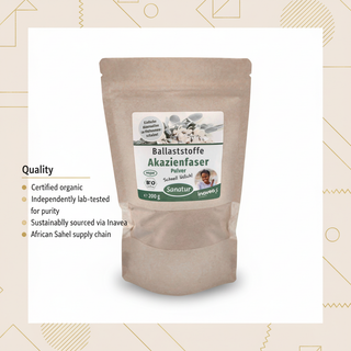 Sanatur organic acacia fibre quality, testing and sourcing information