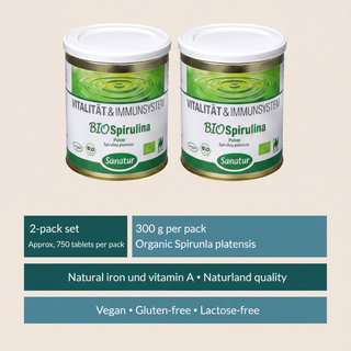 Sanatur BioSpirulina Naturland bundle with concise product facts