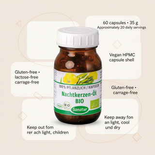 Sanatur organic evening primrose oil pack, servings and storage information