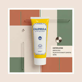 Calendula Cream certification visual with Made in Italy and Italian phytocosmetic expertise wording