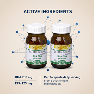 Sanatur DHA Plus pack with DHA and EPA active ingredient information