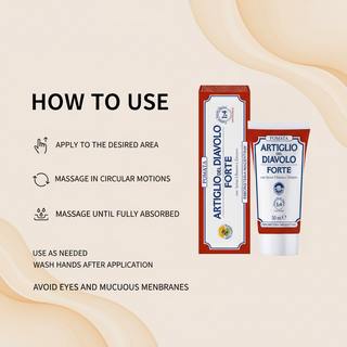 How to use Natural Devil's Claw Cream 50ml: apply to the desired area, massage in circular motions until fully absorbed, use as needed, wash hands and avoid eyes and mucous membranes