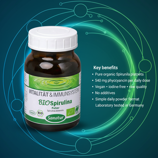 Sanatur BioSpirulina Naturland product features and daily format information
