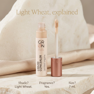 GRN Light Wheat concealer FAQ: shade, contains fragrance, 7 ml