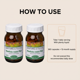 Sanatur Rhodiola Rosea Plus product with usage information