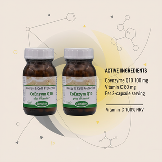 Sanatur CoEnzyme Q10 and Vitamin C bundle with active ingredient information