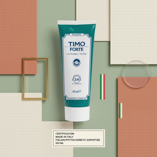 Thyme Cream certification visual with Made in Italy and Italian phytocosmetic expertise wording