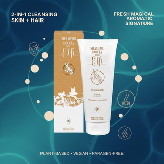 Organic Shower Gel and Shampoo Elves 200ml benefits: 2-in-1 cleansing for skin and hair, fresh magical aromatic signature, plant-based, vegan and paraben-free