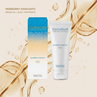 Gold Argan shower gel and shampoo 200ml key ingredients: argan oil, aloe and panthenol