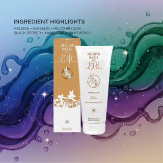 Organic Shower Gel and Shampoo Elves 200ml key ingredients: Melissa, Ginseng, Helichrysum, Black Pepper, Mandarin and Panthenol