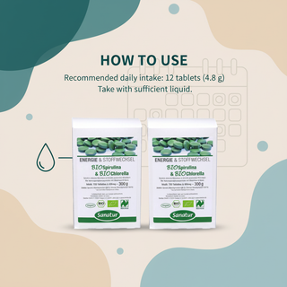 Sanatur BioSpirulina and BioChlorella Naturland bundle with usage guidance