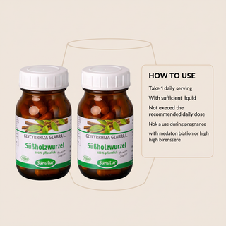 Sanatur Licorice Root Extract product with usage and safety information