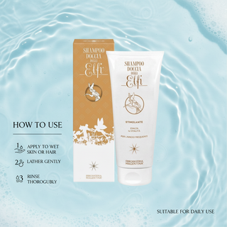How to use Organic Shower Gel and Shampoo Elves 200ml: apply to wet skin or hair, lather gently, rinse thoroughly and use daily
