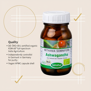 Sanatur organic Ashwagandha certification and quality information