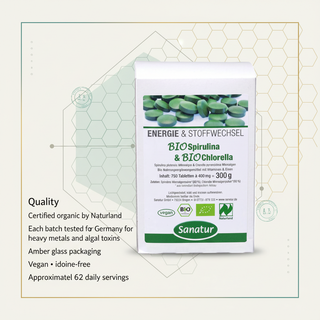 Sanatur BioSpirulina and BioChlorella Naturland certification and batch testing information