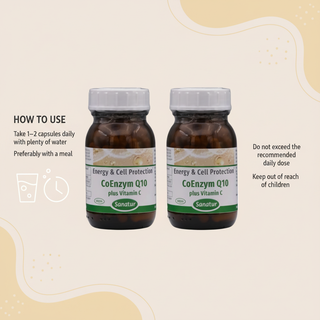 Sanatur CoEnzyme Q10 and Vitamin C bundle with usage guidance
