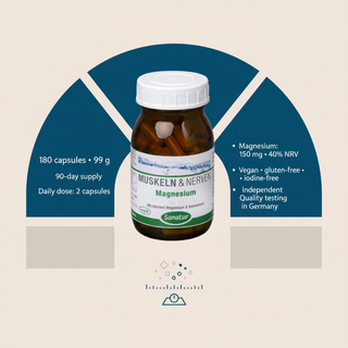 Sanatur Magnesium pack size daily dose nutrient value and quality information