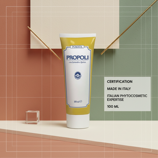 Propolis Ointment certification visual with Made in Italy and Italian phytocosmetic expertise wording