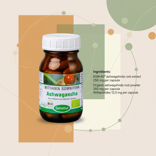 Sanatur organic Ashwagandha KSM-66 root extract and withanolide information