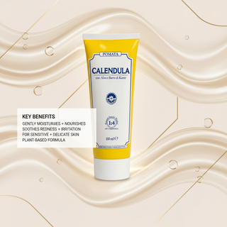 Calendula Cream key benefits visual with moisturising, nourishing, soothing and sensitive skin wording