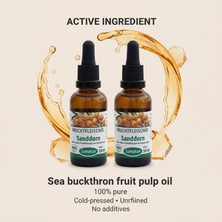 Sanatur sea buckthorn pulp oil with active ingredient information