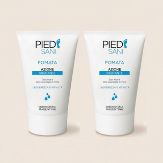 Two front-facing Piedi Foot Cream Moisturiser 100ml tubes by Erboristeria Magentina