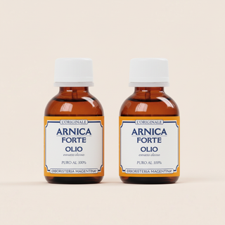 Two front-facing Pure Arnica Oil 50ml bottles by Erboristeria Magentina